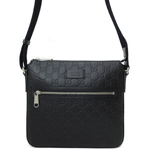 GUCCI Signature Guccissima Leather Messenger Crossbody Bag Black